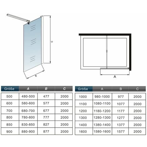 Mamparas de Ducha Panel Fijo Cristal esmerilado Antical 8mm - Barra 70-120cm - 100x200cm