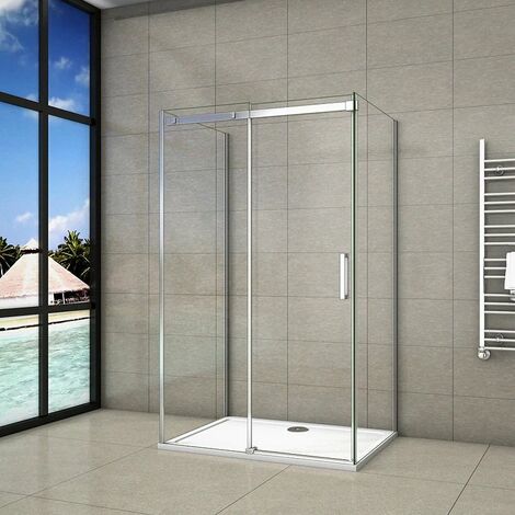 Mampara de Ducha, Dos Paneles laterales, mampara de 8 mm Easy Clean Cristal templado 140x80x80x195cm