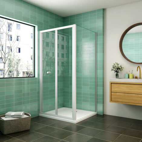 Mampara de ducha cuadrada ,frontal 2 hojas plegables + panel fijo lateral Cristal Templado 5mm, 1000X700X1850mm (1/5)