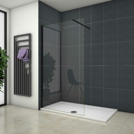 Mamparas de Ducha Pantalla Panel Fijo Perfil Negro Mate Cristal Antical 8mm Barra2 90cm - 120x200cm