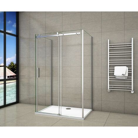 Mampara de Ducha, Dos Paneles laterales, mampara de 8 mm con tratamiento antical cristal templado 160x70x70x195cm