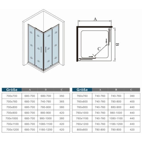 AICA Mampara de Ducha Rectangular Plegable Vidrio Templado Easyclean de 5  mm con Perfil Negro Mate Tamaño:(780-800)x(980-1000)x1900mm