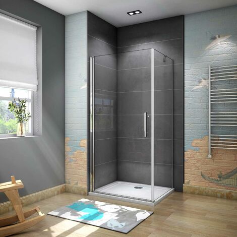 Mampara de Ducha Puerta Abatible 195cm Panel con Barra de 45 CM, Cristal Transparente 6 MM Antical Easy-Clean 85x70x195cm