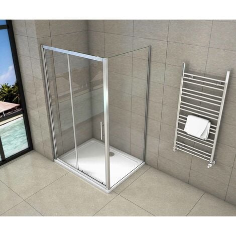 Mampara de Ducha Rectangular Puerta Corredera con Panel lateral Cristal Templado 5 MM 120x70x185cm