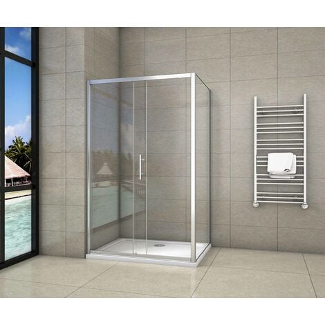 Mampara de Ducha Rectangular Puerta Corredera con Panel lateral Cristal Templado 5 MM 120x70x185cm