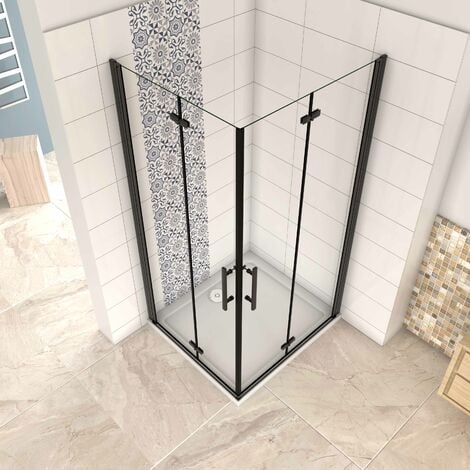 Mampara ducha 4 puertas plegables con perfil negro mate ,estilo industrial, 5 mm cristal templado, Easyclean 100x80x190cm