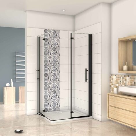 Mampara ducha 4 puertas plegables con perfil negro mate ,estilo industrial, 5 mm cristal templado, Easyclean 100x80x190cm