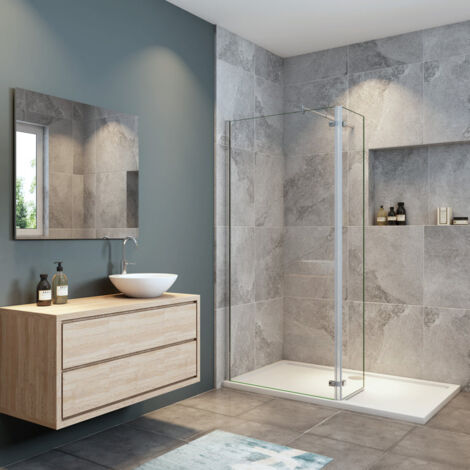 Mampara de Ducha 8mm Frontal Panal Fijo 100 cm con Panel Abatible de 40 CM y barra de soporte 45cm vidrio antical de 8 mm, 100x40x200 CM
