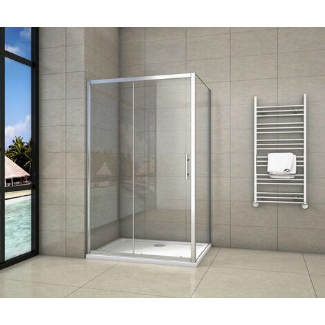 Mampara de Ducha Rectangular Puerta Corredera con Panel lateral Cristal Templado 5 MM 140x90x185cm