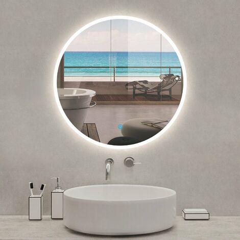 80X80cm Espejo de baño LED Redondo con Función Antivaho,Control Táctil, Lámpara de Ahorro de energía IP44