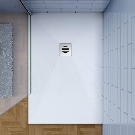 80x100cm Plato de ducha AICA blanco textura pizarra+ desagué con tapa acero inoxidable de forma rejilla(juegos incluido)