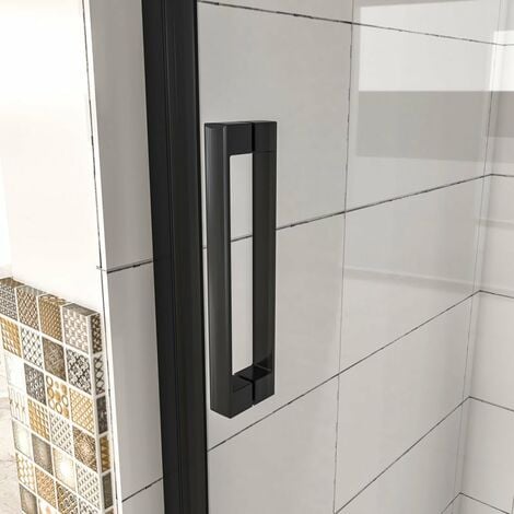 Mampara de ducha abatible,90x185cm,frontal 2 hojas con antical,perfilería negra mate,estilo industrial,Cristal templado de 6 mm