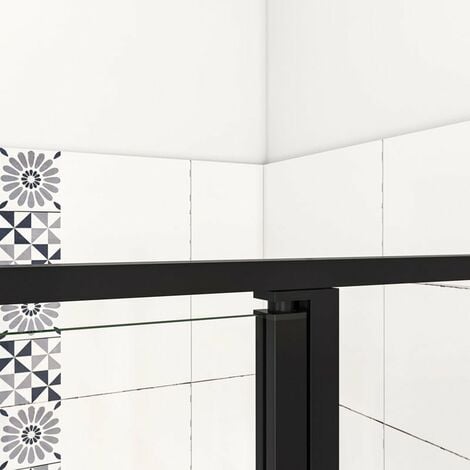 Mampara de ducha abatible,90x185cm,frontal 2 hojas con antical,perfilería negra mate,estilo industrial,Cristal templado de 6 mm
