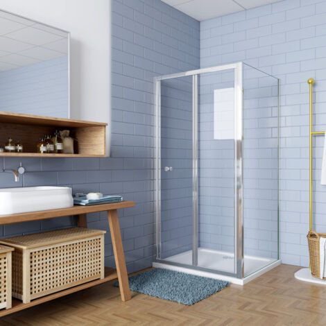 Mampara de Ducha Plegables ,frontal 2 hojas plegables + panel fijo lateral Cristal Templado 5mm 100x80x185cm