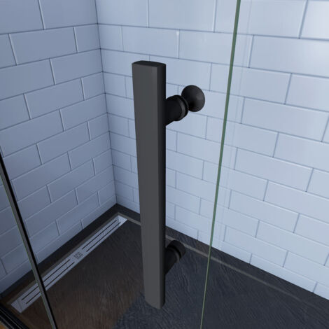 Walk in 2 hojas plegables baño con perfil negro mate ,estilo industrial, 5 mm cristal templado, Easyclean,66x190cm,ajustable entre 64,5-66,5cm