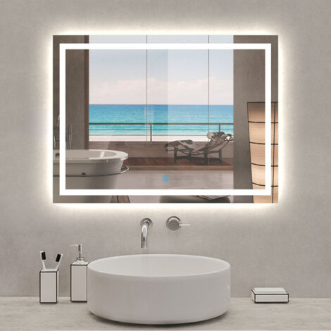 160x80cm Espejo con luces led con Interruptor Táctil, Lucimiento Blanco 6000k,IP44 Antipolvo y Impermerabilidad + A+