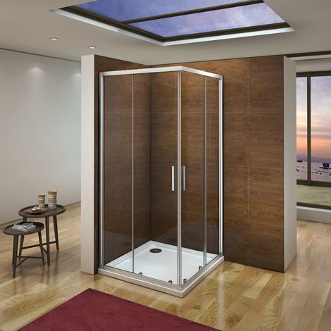 Mamparas Angular Doble Puertas Correderas Gris Mate Cristal 5mm para Ducha 100x100cm + Plato de Ducha