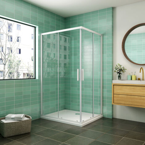 Mampara de Ducha Angular Puerta Corredera Cristal 5 MM perfilería gris mate 90x80cm