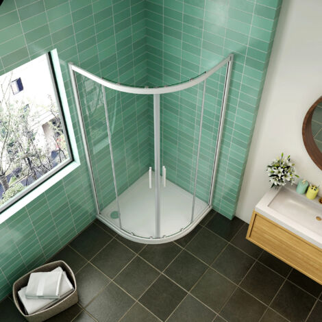 Mampara Semicircular de Ducha Puerta Corredera Gris Mate Vidrio Templado 5 mm 80x80x185cm