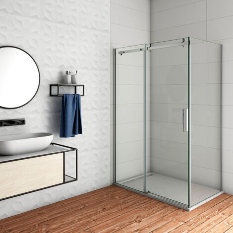 Mampara de ducha angular deslizante 70x70 CM de PVC Plata H 200 Vidrio  Transparente mod. Kolors