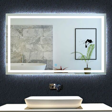 100 x 70 cm Espejo de baño LED con Sensor Táctil, con Iluminado LED 6000k Blanco frío, Espejo de Baño iluminado por LED de Pared, Antivaho IP46 Impermeable Vertical u Horizontal