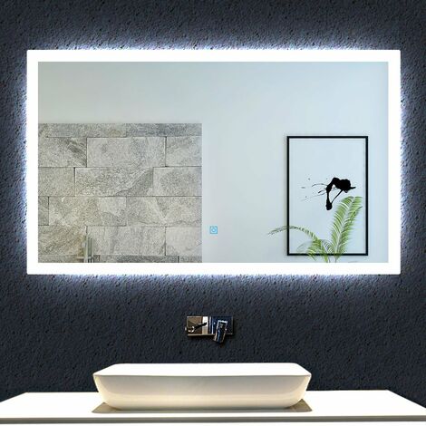 Espejo de Baño Moderno con Luz LED 6000k Blanco frío. Espejo Baño Led Interruptor Táctil, Almohadilla Calefactor Antivaho 120 x 70 cm