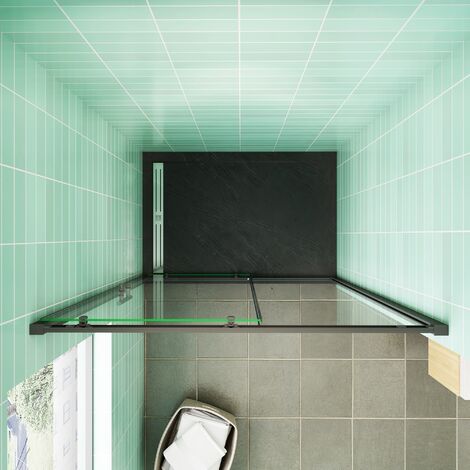 Mampara de Ducha Corredera Frontal Cristal Templado 5 MM Perfil Negro Mate Altura 120x185CM