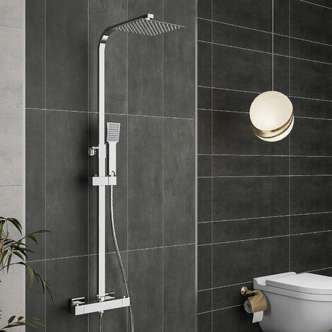 Columna de ducha termostática 38 centígrados Columna de ducha sin grifo Conjunto de ducha La ducha fija y la ducha de mano, altura ajustable 80-120cm