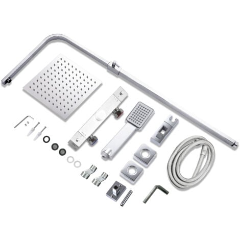 Aica Columna de Ducha termostática, Ducha de Baño, Rociador superior grande y pulverizador de mano cuadrado con manguera y grifo en cromo de acero inoxidable, Ducha Lluvia, 80-120 cm