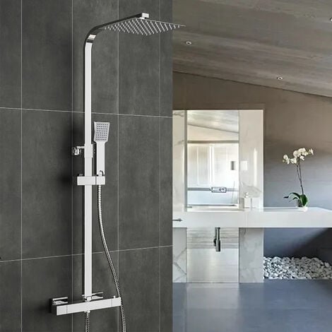 Kit de ducha modelo cuadrado con salida de agua, teleducha y repisa Tecom  Shelf DKITDSHS