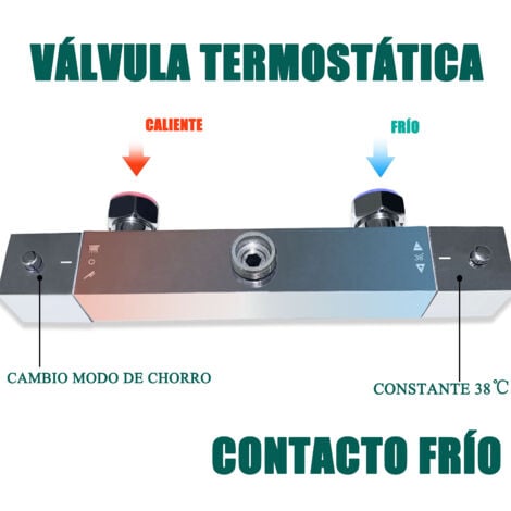 Aica Columna de Ducha termostática 38℃, Alcachofa de Baño, Cuadrado en cromo con Grifo de acero inoxidable Plato, Barra telescópica, Ducha Lluvia