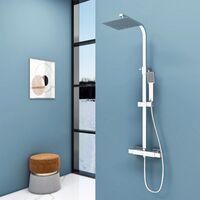 AICA Columna de Ducha Termostática, Alcachofa Cuadrada, Ducha Lluvia, Barra Regulable en Altura 80-120cm