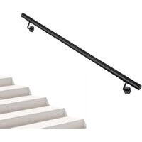 AICA Pasamanos de acero inoxidable 304 negro mate, 150 cm con 2 Soportes, Interior y Exterior