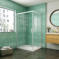 Mamparas Angular Doble Puertas Correderas Gris Mate Cristal 5mm para Ducha 90x70 cm + Plato de Ducha