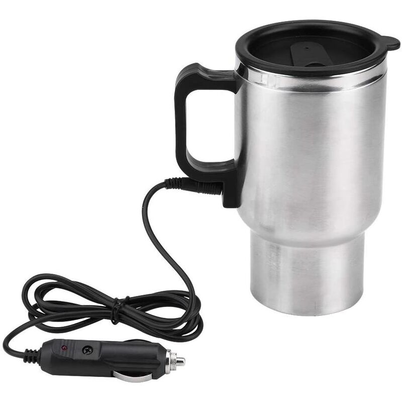 Hervidor de agua eléctrico para coche de 450ml y 12v, termo aislado de acero inoxidable, calentador de coche para mantener el té, café, leche caliente con adaptador