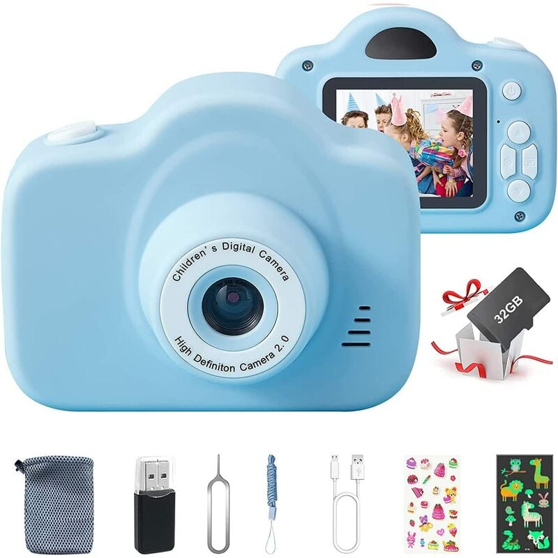 Cámara para niños Mini cámara digital 1080P HD 2.0 Pantalla 32GB Tarjeta, Regalo para niñas Niños 3-12 años