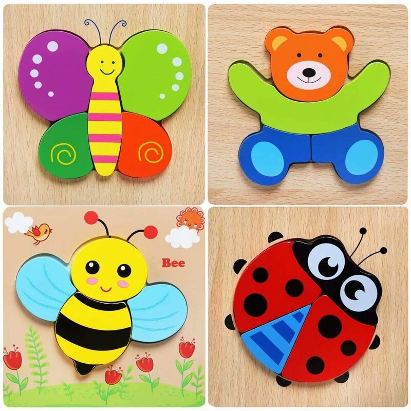 Juguetes Bebes, Puzzles de Madera Educativos para Bebé, Juguetes niños 1 año 2 3 4 5 6 años, Dibujo de Animal Colorido con Placa, Regalo de cumpleaños, Navidad