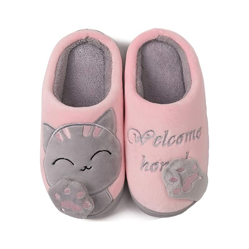 Lindas pantuflas de casa de dibujos animados para niños, hombres y mujeres, zapatillas de invierno de felpa suave para interiores, cómodas y cálidas zapatillas de algodón para el hogar