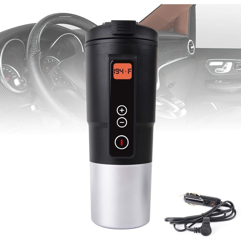 Hervidor de agua de 12 voltios para taza de viaje en automóvil Taza de calefacción eléctrica eléctrica con control de temperatura para mantener el calor con pantalla LCD Calentamiento de leche / té / café para viajes en automóvil de larga distancia (negro)