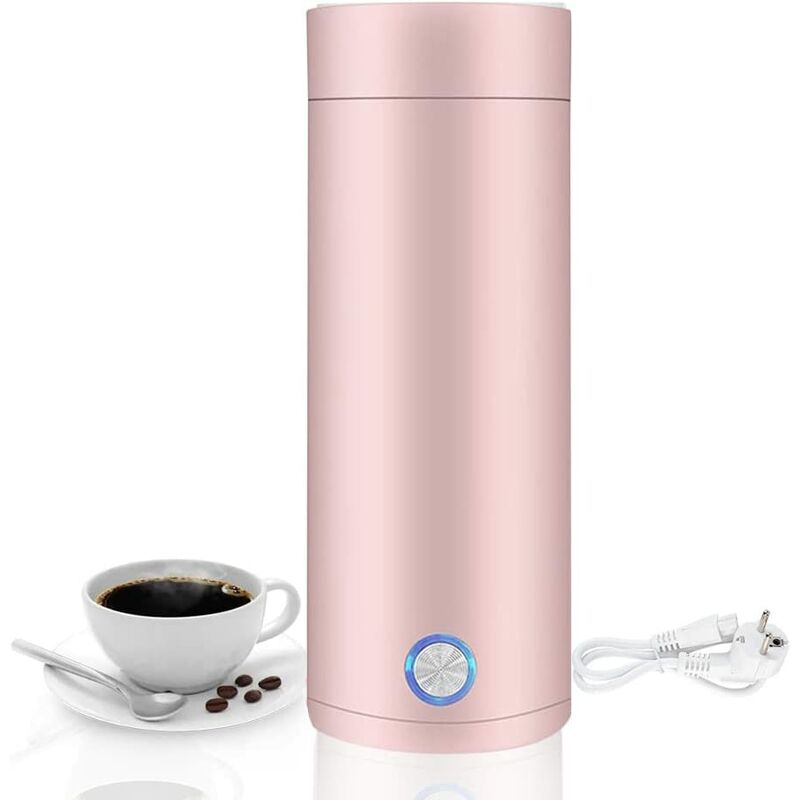 Hervidor de agua portátil - Hervidor de agua caliente de 400 ml de ebullición rápida en 5 minutos Hervidor de viaje de acero inoxidable con calefacción eléctrica segura para hacer té, café, leche para bebés (rosa)