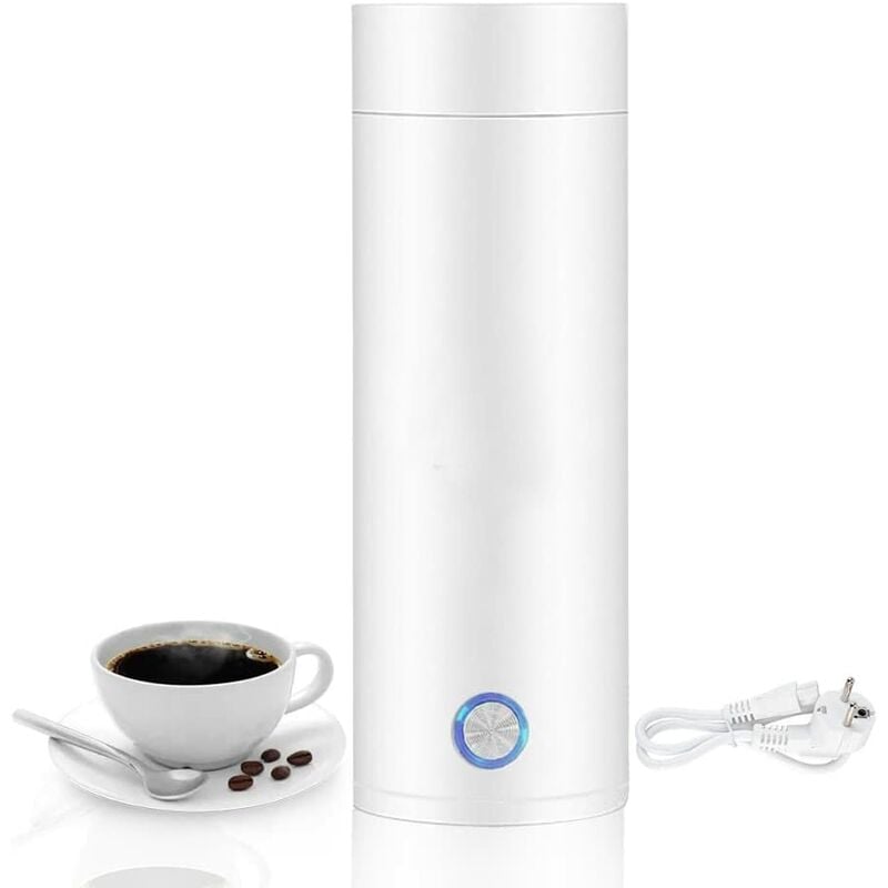 Hervidor eléctrico portátil - Hervidor de agua caliente de 400 ml de ebullición rápida en 5 minutos Hervidor de viaje de acero inoxidable con calefacción eléctrica segura para hacer té, café, leche para bebés (blanco)