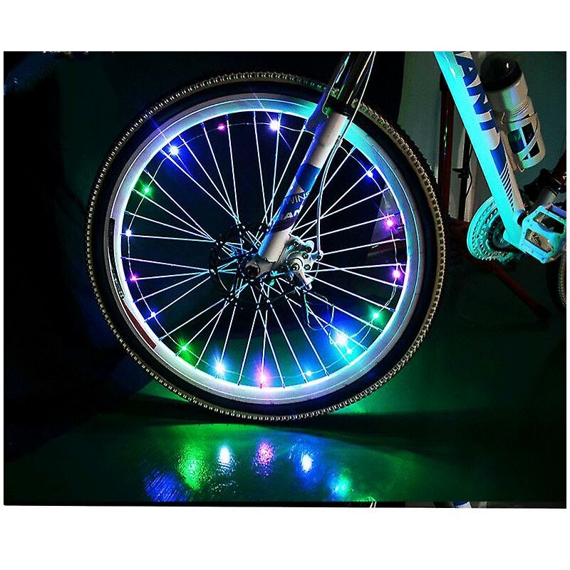 Luz de rueda de bicicleta de color, dos modos están siempre encendidos + luz de radios LED intermitente mtb, cable de luz de bicicleta Hot Wheels Filamento Longitud 2 m (1 paquete de neumáticos)