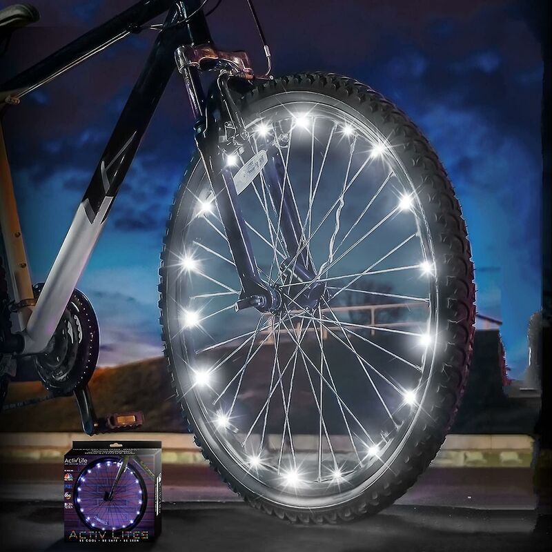 Luz de rueda de bicicleta blanca, dos modos están siempre encendidos + luz de radios LED intermitente mtb, cable de luz de bicicleta Hot Wheels Filamento Longitud 2 m (1 paquete de neumáticos)