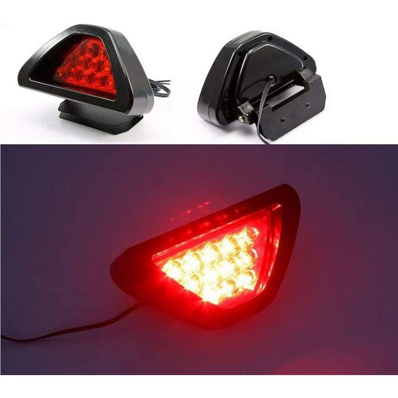 Luz de freno LED para automóvil, estilo F1 DRL Rojo 12 LED Luz antiniebla trasera Luz de freno triangular Luz de seguridad de parada Luz trasera del motor del automóvil Luz de freno para motocicleta