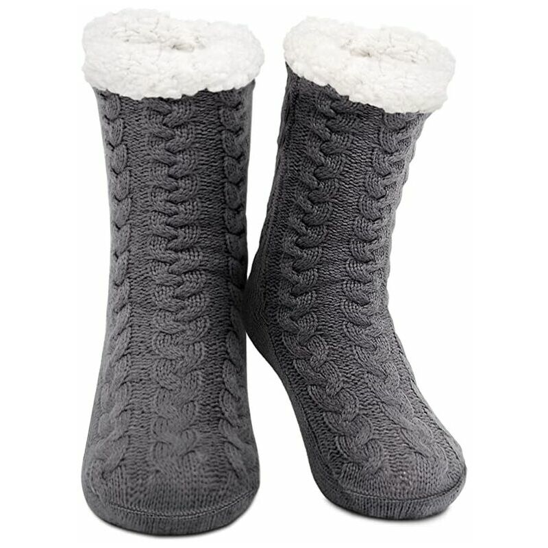 Calcetines esponjosos para mujer, calcetines antideslizantes con tope, calcetines de invierno, suelas de ABS, calcetines cálidos para cabaña, calcetines para el hogar, 1 par gris