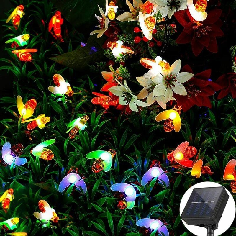 Luces de hadas LED solares 6,5 m 30 LED Luces de hadas de abeja impermeables al aire libre 8 modos Interior decorado para árbol de Navidad, jardín, fiesta, boda, hogar, iluminación navideña [Clase de