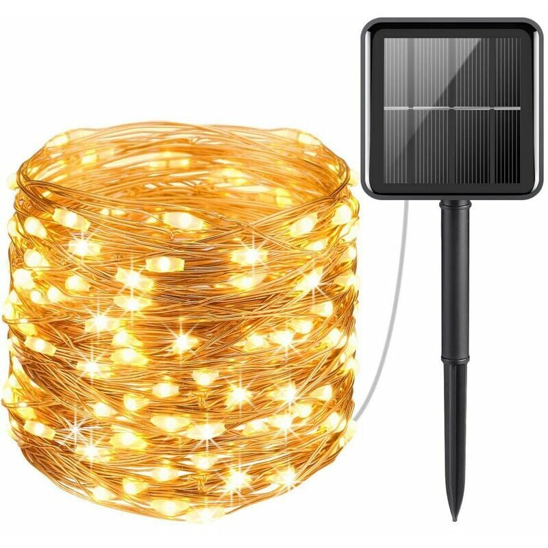 [Paquete de 2] Guirnaldas de luces solares para exteriores, 12 m, 100 LED, impermeables, para exteriores, 8 modos de luz decorativa para jardín, patio, hogar, Navidad, boda, fiesta