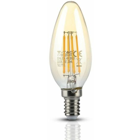 V-TAC LED-Glühbirne E14 4W Kerze Filament Amber 2200K