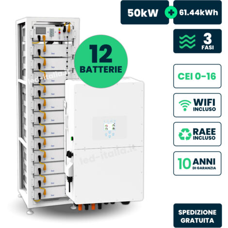 50kW Photovoltaik-KIT mit dreiphasigem Hybrid-Wechselrichter 50kW IP20 und 12 LiFePO4-Speicherbatterien 61,44 kWh