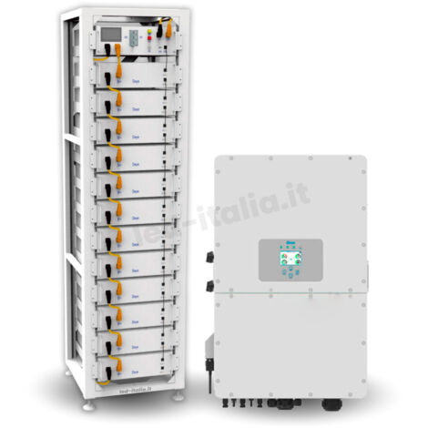 50kW Photovoltaik-KIT mit dreiphasigem Hybrid-Wechselrichter 50kW IP20 und 12 LiFePO4-Speicherbatterien 61,44 kWh